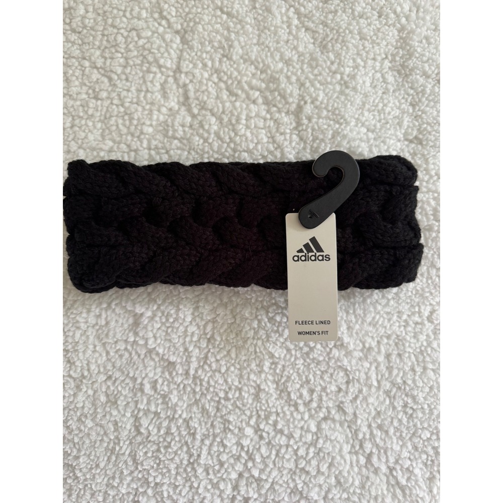 Adidas Headband Women OSFA Black New Cable Knit Fleece Lined